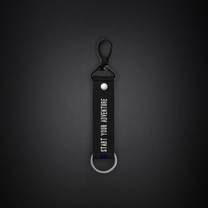 Small Dark Blue Text Line Lanyard