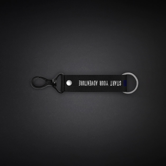 Small Dark Blue Text Line Lanyard